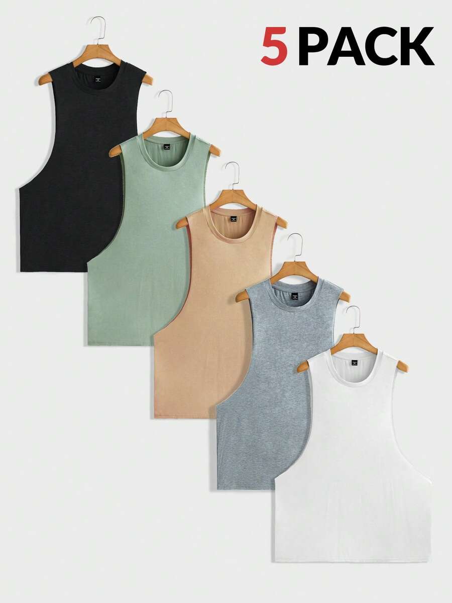 EASEVO 5pcs/Pack Plus Size Men's Casual Loose Knit Tank Top, Suitable For Summer - White - View 1