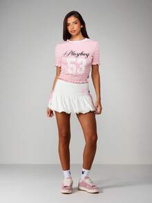 Missguided x Playboy Camiseta de cuello redondo de manga corta ajustada y acortada con gráficos - Multicolor - Ver 3