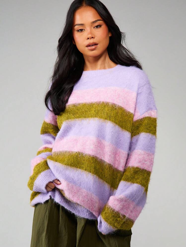 MISSGUIDED Maglione oversize a righe per l'inverno e l'autunno, morbido e confortevole pullover in maglia
