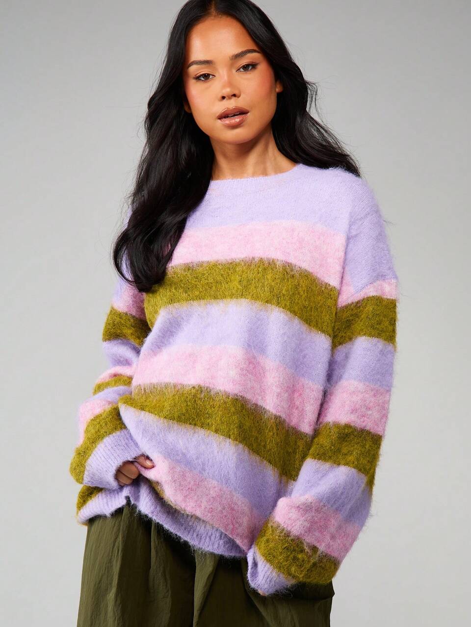 MISSGUIDED Oversized gestreifter Pullover für Winter und Herbst, gemütlicher Strickpullover