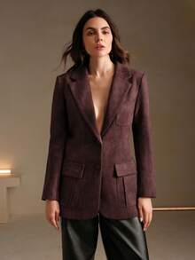 Anewsta Suede Long Sleeve Elegant Multi-Pocket Blazer - Mocha Brown - View 7