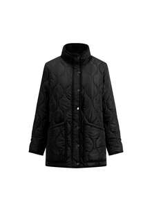 SHEIN Clasi Women's Casual Everyday Commute Simple Solid Color High Collar Warm Padded Winter Coat, Autumn/Winter Fall Winter New Year Christmas - Black - View 7