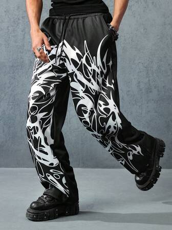 Street Life Pantaloni da uomo alla moda con tasche oblique, stampa giapponese anime a spine