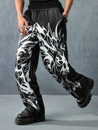 Street Life Pantaloni da uomo alla moda con tasche oblique, stampa giapponese anime a spine