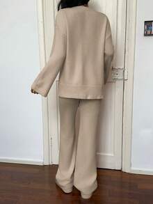 SHEIN Unity 純色垂肩毛衣和針織褲兩件套裝