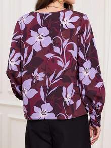 Miaspire Women's Floral Print V-Neck Lantern Sleeve Loose Fashion Blouse - Multicolor - View 2