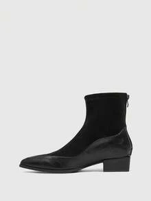 Daringsoles 女式尖头及膝一脚蹬靴，黑色光滑皮革粗跟中筒性感百搭高筒靴 - 黑色 - 查看 10