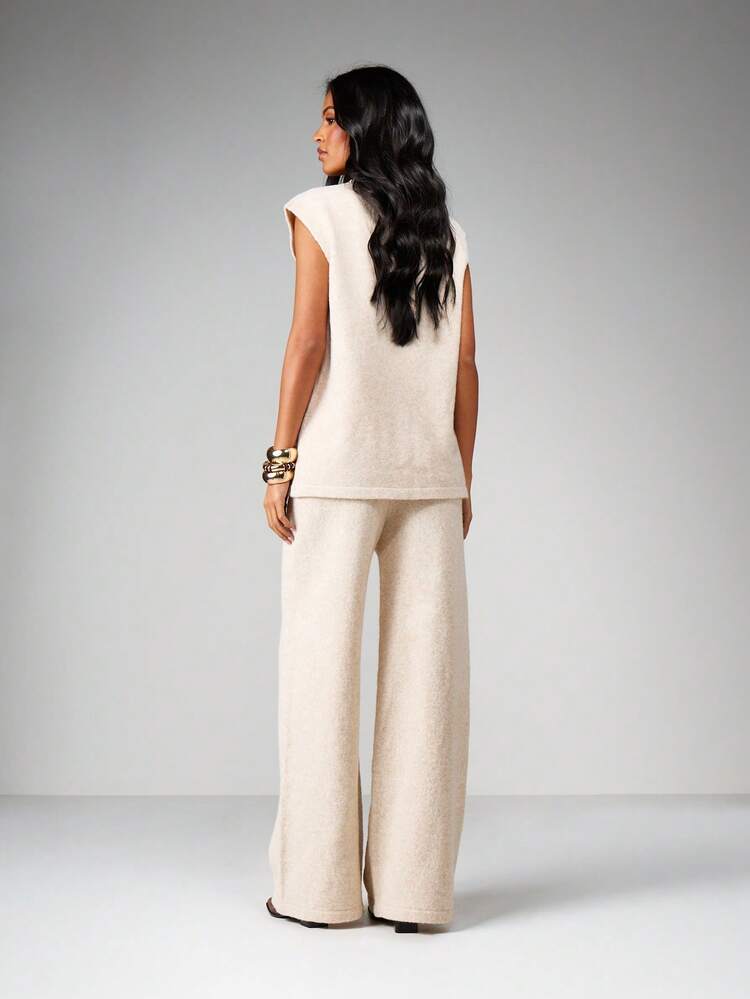 MISSGUIDED 여성 가을 겨울 편안한 라운지웨어를 위한 버튼 프론트 가디건 및 와이드 레그 팬츠 니트 코디 세트