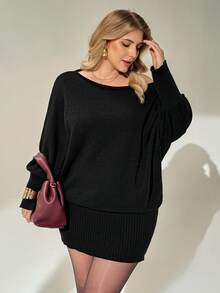 Auralis 大码女装秋冬时尚优雅宽松舒适保暖百搭黑色露肩长袖毛衣连衣裙，冬季连衣裙，秋季穿搭，女士冬装