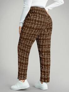 Comfylo 大码女式波点印花休闲裤，带口袋和侧开衩，适合度假、新年、冬季、情人节、商务休闲等场合。 - 摩卡棕 - 查看 2