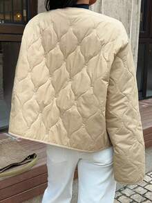 SHEIN Unity Casual Versatile Quilted Gourd Pocket Jacket, Winter - Khaki - View 2
