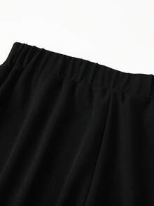 Sweetra Petite 小码女式通勤极简针织弹力纹理面料金属装饰腰部修身长裤 - 黑色 - 查看 4