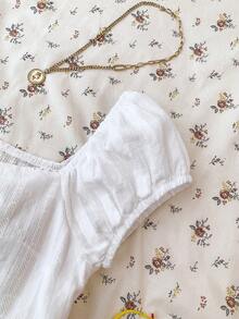 SHEIN 少女复古格子荷叶边A字衬衫，休闲校园风 - 白色 - 查看 4