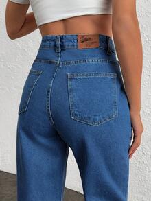 EURMUSE 100%Cotton Snow Washed Cropped Mom Fit Jeans - Medium Wash - View 6