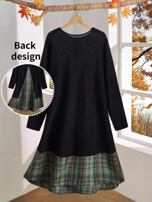 EMERY ROSE Plus Size Women Casual Color Block Long Sleeve Dress Autumn Dress Fall Clothes For Women Winter Clothes Casual Dresses Country Style For Women Country Concert Outfit Country Outfits For Women Country Style For Women Country Outfits For Women Country Concert Outfit Winter Clothes For Women Cozy Fall And Winter Clothes For Women