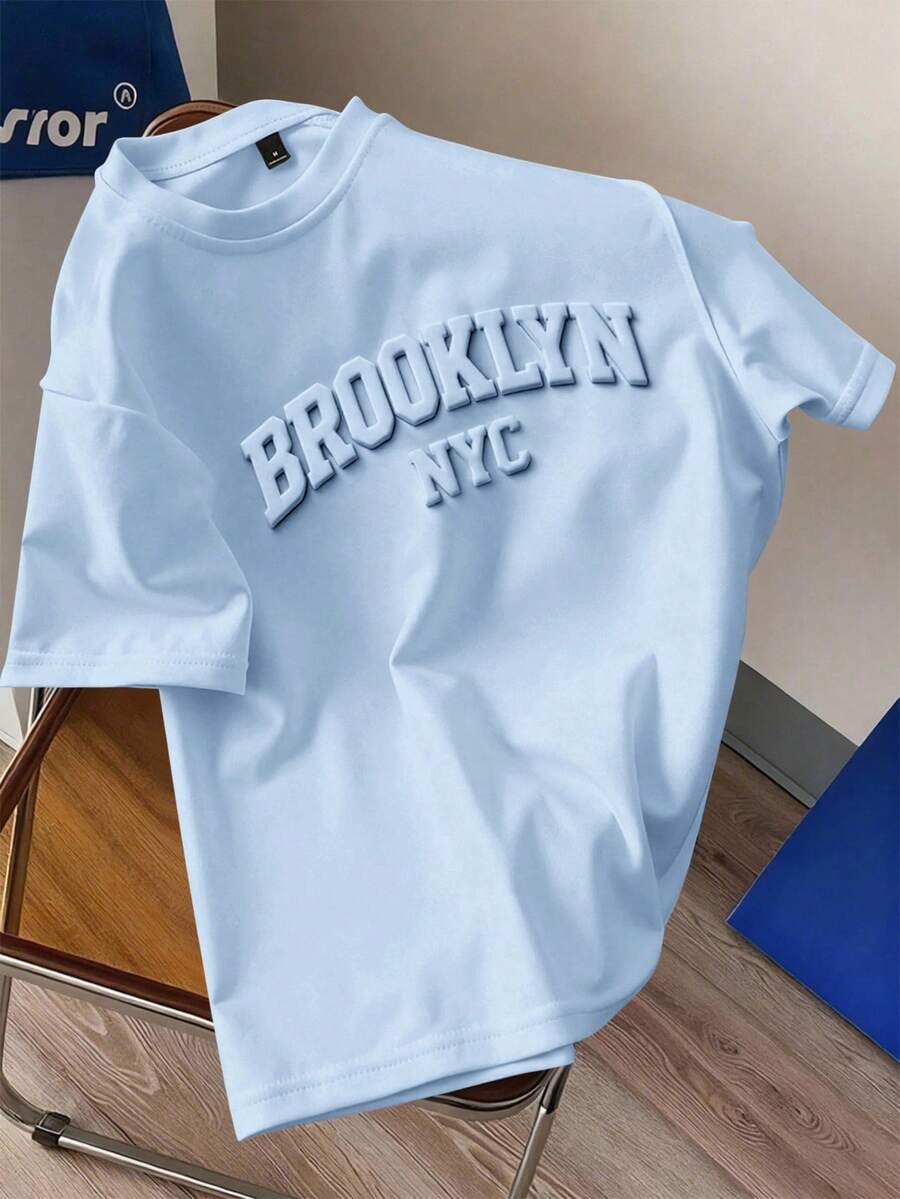 Manfinity Joysei Light Blue Label Men's White Crew Neck T-Shirt ( Fabric)