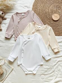 Vintaside Kids بدلة رضيع ذات لون أحادي مع إغلاق أمامي بأزرار وأكمام طويلة