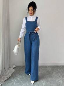 Elenzga 优雅别致的派对女士牛仔背带裤和连体裤 - 藍色 - 查看 4