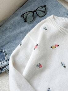 SHEIN Sparklyn 秋冬季南瓜提花针织套头毛衣，女童款，可爱百搭 - 彩色 - 查看 3