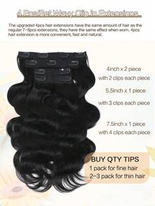 4PCS Clip In Hair Extensions Real Human Hair 16-20" 100g Human Hair Extensions Clip Ins Natural Black Remy Hair Extensions - SNatural - View 6