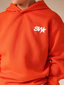Bộ áo hoodie và quần jogger SUMWON dành cho bé trai, phối hợp in logo ngôi sao, thích hợp mặc hàng ngày hoặc đi nghỉ mát. - trái cam - Xem 5