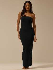 MUSERA ESSENTIALS Soft Touch Bandeau Fitted Dress Basic Spring Summer Cute Ibiza Beach Vacation Holiday Wedding Guest Simple Elegant Summer Outfit - Black - View 4