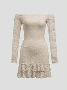 Eryvara Women's Off-Shoulder Long Sleeve Lace Patchwork Mini Dress, Summer Dress, Spring Outfit