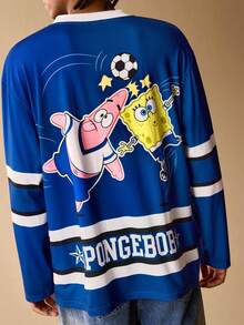 SpongeBob SquarePants | SHEIN 男士休闲卡通字母图案长袖T恤，秋季款