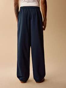 SpongeBob SquarePants | SHEIN 男士休闲日常通勤趣味可爱卡通图案抽绳腰宽松直筒运动裤 - 藏蓝色 - 查看 2