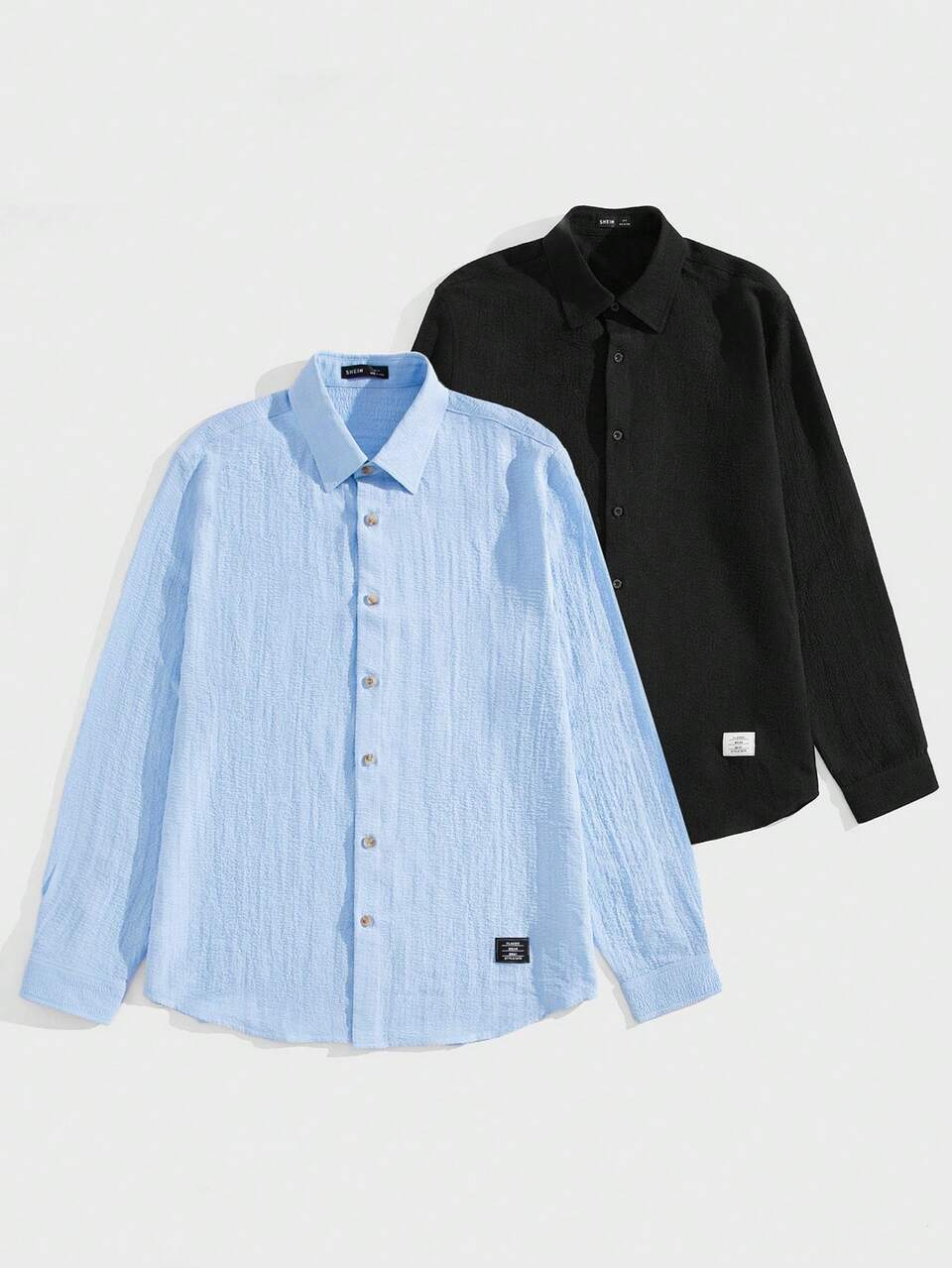Men's Textured Front Button Long Sleeve Casual Woven Shirt, Autumn
