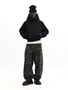 SUMWON 常规款套头连帽衫，带抽绳和字母Logo设计，休闲街头风，秋冬季衣橱必备单品 - 黑色 - 查看 6