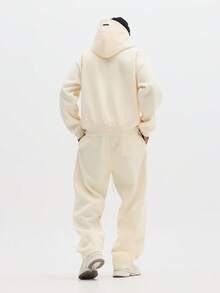 SUMWON 全拉链连帽衫和运动裤套装，带抽绳帽、中央口袋和弹性腰带，休闲家居服 - 淡黃色 - 查看 3