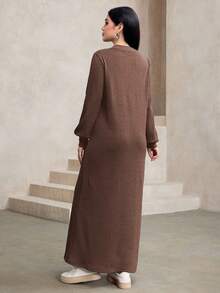 Graceveil Women's Casual Basic Loose Fit Textured Fabric Crew Neck Long Hoodie Sweatshirt, Navy Blue, Autumn/Winter - Coffee Brown - View 2