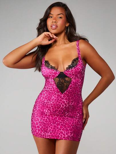 Missguided x Playboy Pink Leopard Print Bodycon Mini Dress With Lace Bustier Detail For Party Clubwear