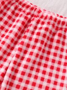 Infant Girls' Plush Plaid Long Sleeve Top And Pants Comfortable Pajama Set,Red Plush Plaid Pajamas, Christmas Pajamas, Winter Pajamas Fleece Pajamas Christmas Pajamas Plush Baby Checkered Outfit Baby Set Autumn Winter Season 2 Piece Toddler Sets Baby Casual Sets - Red and White - View 3