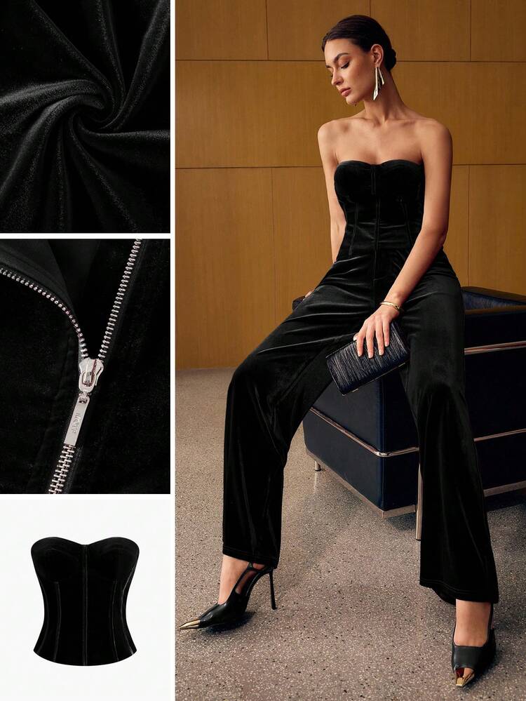 WOMEN'S VELVET STRUCTURED BANDEAU TOP