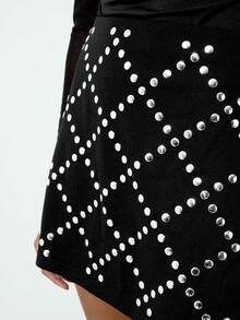 Maija Black Rhinestone Rhombus Pattern Skirt, Suitable For Urban Party And Gathering Party Dresses Stylish Clothing Collection Sparkly Dress Sequin Black Mini Skirt  Sexy Dress Sequin Skirt - Black - View 9