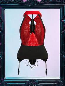 Spicy Aura Plus Size Lace Patchwork Roleplay Secretary Lingerie, For Christmas - Red - View 4