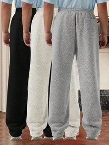 SWAVVY Pantaloni casual da uomo con coulisse in vita, tasche e grafica a lettere multicolore - Grigio Chiaro - Visualizzare 2