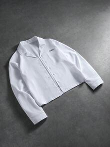 PAVTROS Áo sơ mi cổ polo họa tiết chữ thường ngày cho nam, mùa thu - trắng - Xem 7