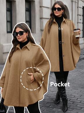 EMERY ROSE معطف كبير الحجم أنيق بأكمام خفاش وأحادي اللون للتنقل