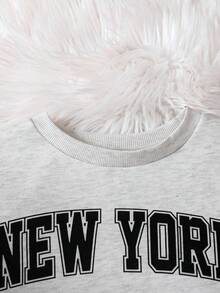 SHEIN Conjunto de sudadera con capucha y pantalón de chándal informal con gráfico en inglés para adolescentes, gris claro