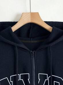 INAWLY Áo nỉ có mũ trùm đầu cỡ lớn dành cho nữ, áo khoác nỉ thường ngày họa tiết chữ, thích hợp cho giáo viên, trở lại trường, tốt nghiệp, mặc hàng ngày, áo khoác ngoài mùa đông, thời trang và đa năng - Màu xanh hải quân - Xem 5