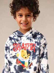 SUMWON Oversized Boys Tie Dye Hoodie Sweatpants Set With Skater Bear Print Character Design Casual Wear Co-Ord - Black - View 5