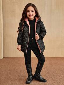 SHEIN Áo khoác trẻ em có mũ trùm đầu có khóa kéo lót lông dày dặn cho bé gái Áo khoác trẻ em Áo khoác trẻ em Áo khoác trẻ em Áo khoác mùa đông cho bé gái Áo khoác trẻ em màu đen - màu đen - Xem 6