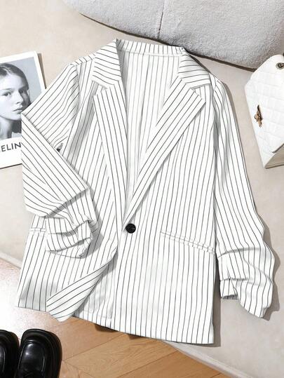 GlowEve Women's Casual Commuter Striped Blazer