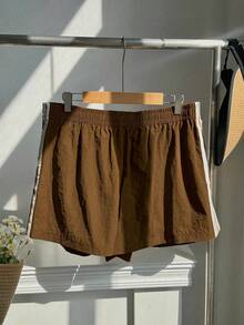Comfortcana 大码夏季休闲宽松撞色侧边短裤 - 棕色 - 查看 5