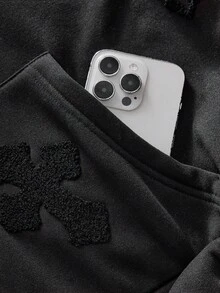 AXEPEAK Casual Street Hip Hop 3D Cross Embroidery Loose Pocket Hoodie Sweatshirt For Men - Black - View 5