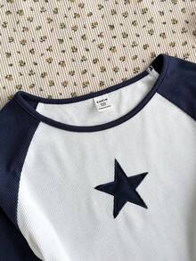 SHEIN 少女休闲撞色圆领长袖上衣 - 彩色 - 查看 6