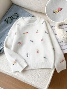 SHEIN Sparklyn 秋冬季南瓜提花针织套头毛衣，女童款，可爱百搭 - 彩色 - 查看 8